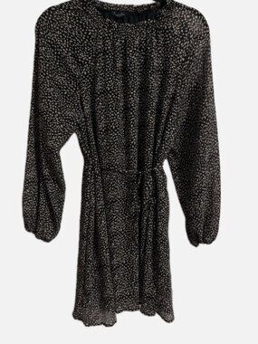 DRY GOODS VERY J Medium BLACK & TAN Polka DOT Short DRESS With LONG SLEEVES
